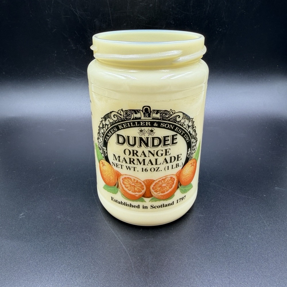 Vintage James Keiller & Son ORANGE MARMALADE JAR Crock Dundee Scotland 16oz